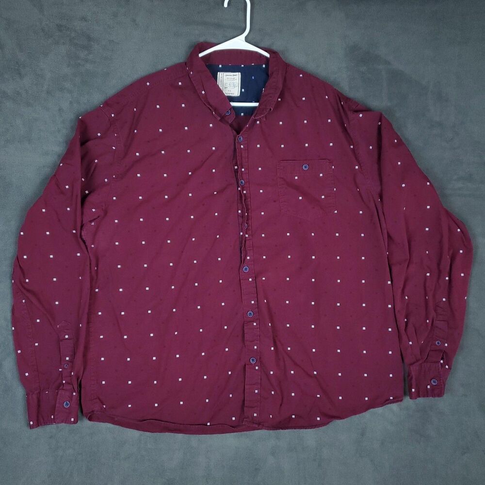 Colours By Alexander Julian Shirt Mens 3X Red Geometric Band Collar Button Up